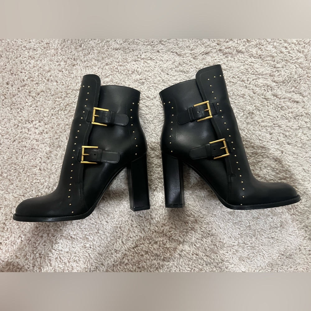 McQueen black and gold stud booties